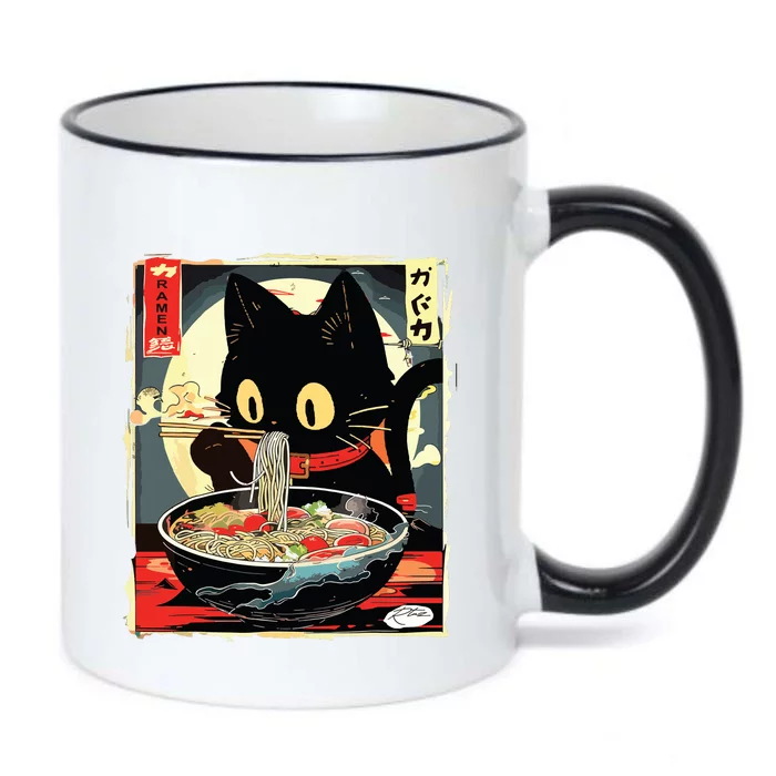 Kawaii Cat Eating Ramen Noodles Anime Gift Girl Black Color Changing Mug