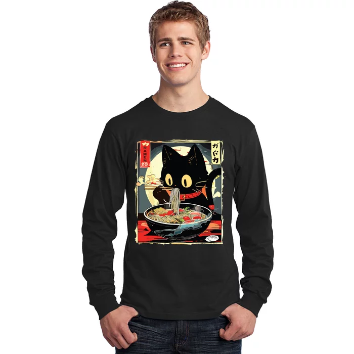 Kawaii Cat Eating Ramen Noodles Anime Gift Girl Long Sleeve Shirt