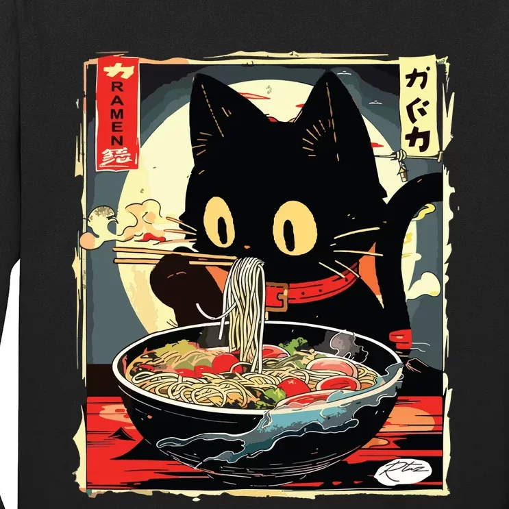 Kawaii Cat Eating Ramen Noodles Anime Gift Girl Long Sleeve Shirt