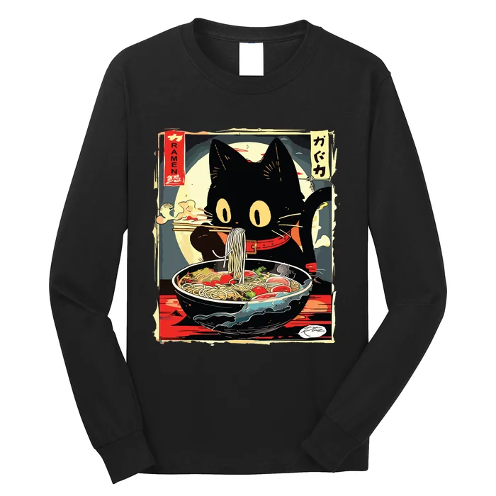 Kawaii Cat Eating Ramen Noodles Anime Gift Girl Long Sleeve Shirt