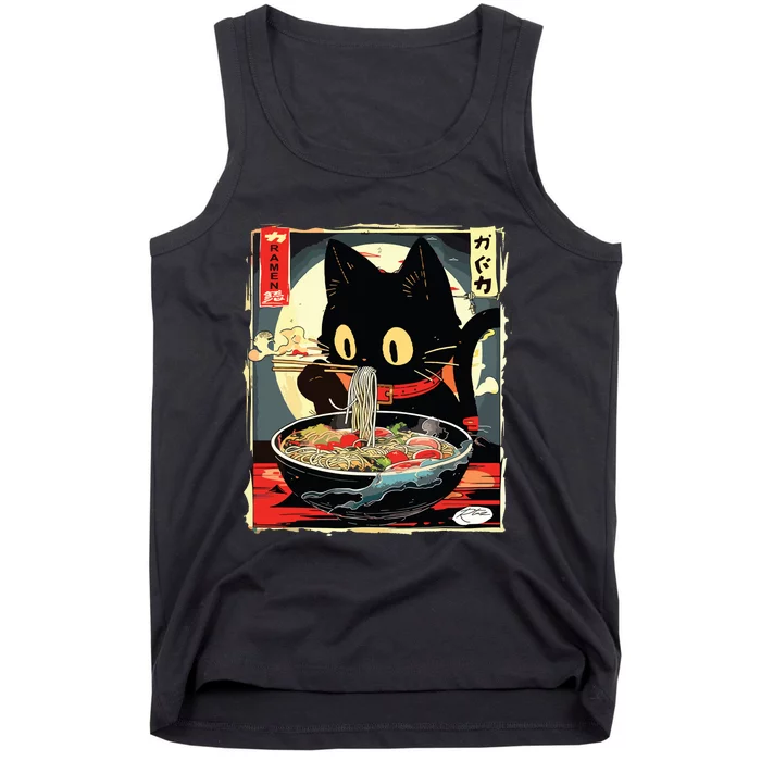 Kawaii Cat Eating Ramen Noodles Anime Gift Girl Tank Top