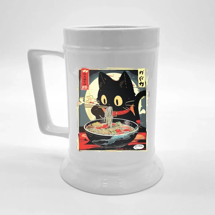 Kawaii Cat Eating Ramen Noodles Anime Gift Girl Front & Back Beer Stein