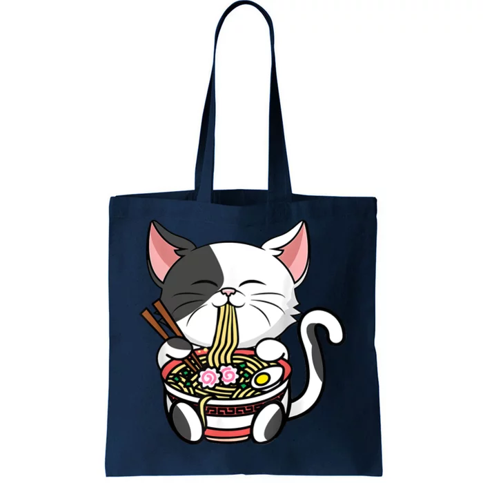 Kawaii Cat Eating Ramen Noodles Japanese Funny Anime Neko Tote Bag