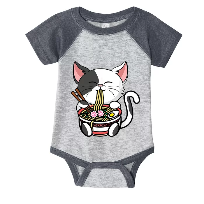 Kawaii Cat Eating Ramen Noodles Japanese Funny Anime Neko Infant Baby Jersey Bodysuit