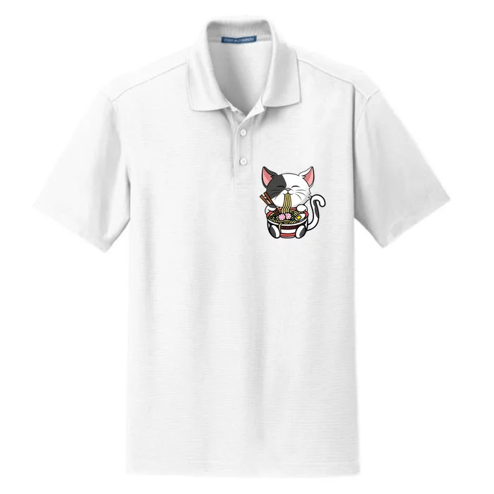 Kawaii Cat Eating Ramen Noodles Japanese Funny Anime Neko Dry Zone Grid Performance Polo