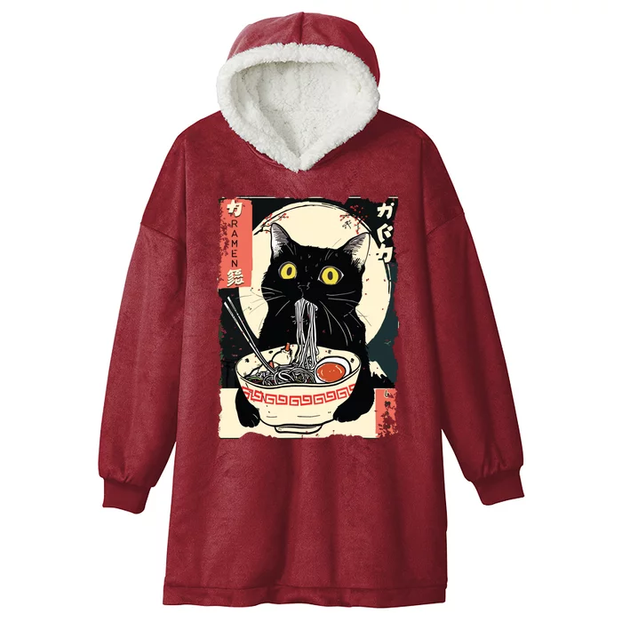 Kawaii Cat Eating Ramen Noodles Funny Anime Gift Girl Hooded Wearable Blanket