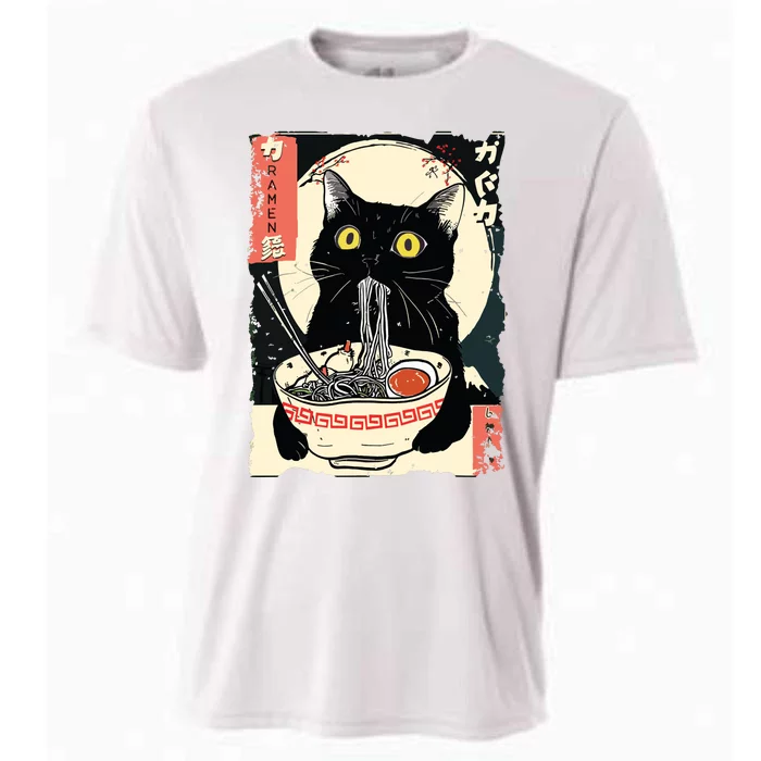 Kawaii Cat Eating Ramen Noodles Funny Anime Gift Girl Cooling Performance Crew T-Shirt