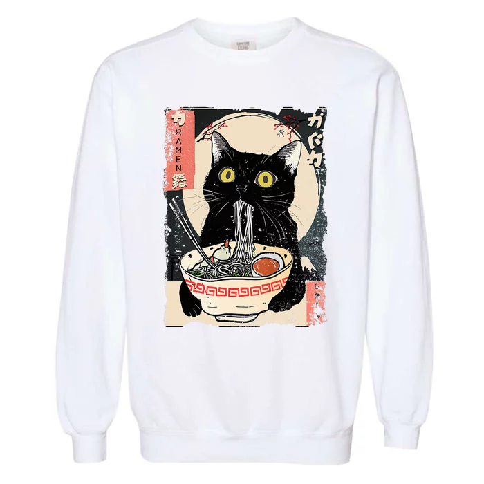 Kawaii Cat Eating Ramen Noodles Funny Anime Garment-Dyed Sweatshirt