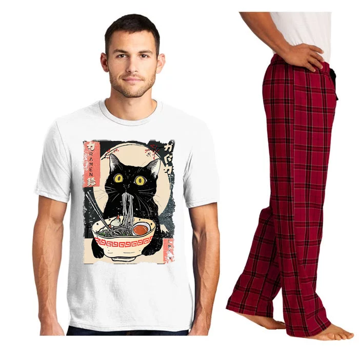 Kawaii Cat Eating Ramen Noodles Funny Anime Pajama Set