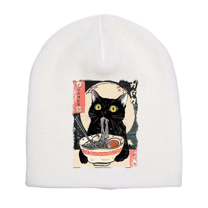 Kawaii Cat Eating Ramen Noodles Funny Anime Short Acrylic Beanie