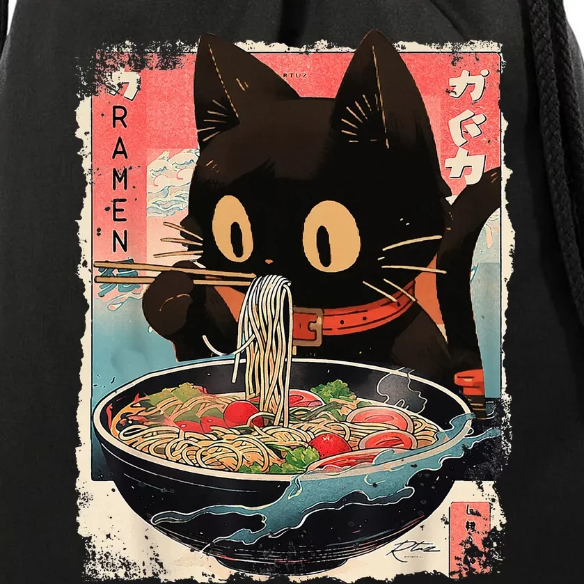 Kawaii Cat Eating Ramen Noodles Anime Drawstring Bag