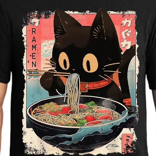 Kawaii Cat Eating Ramen Noodles Anime Pajama Set