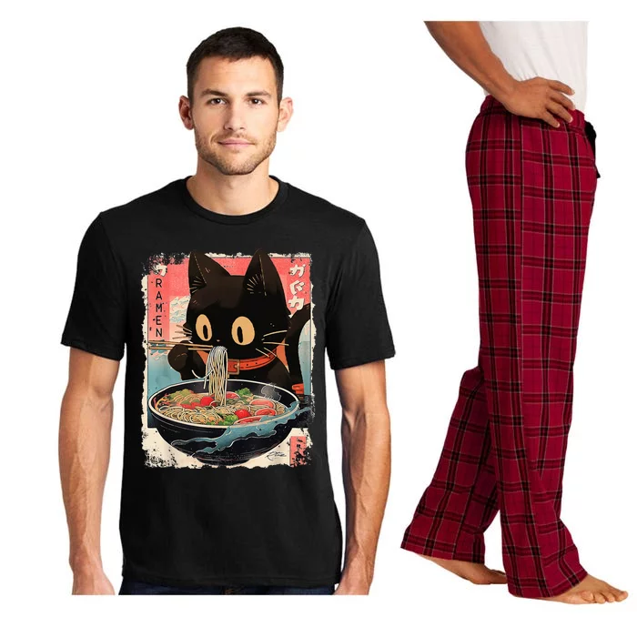 Kawaii Cat Eating Ramen Noodles Anime Pajama Set