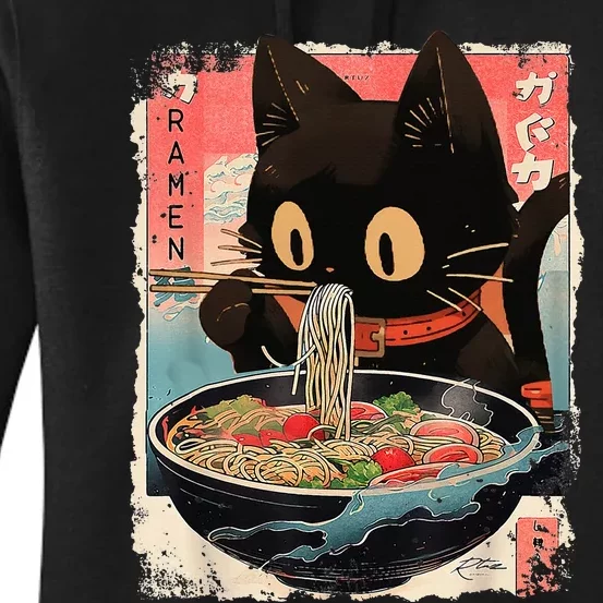 Kawaii Cat Eating Ramen Noodles Anime Women's Pullover Hoodie