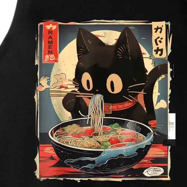 Kawaii Cat Eating Ramen Noodles Anime Gift Ladies Tri-Blend Wicking Tank