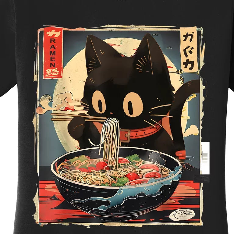 Kawaii Cat Eating Ramen Noodles Anime Gift Women's T-Shirt