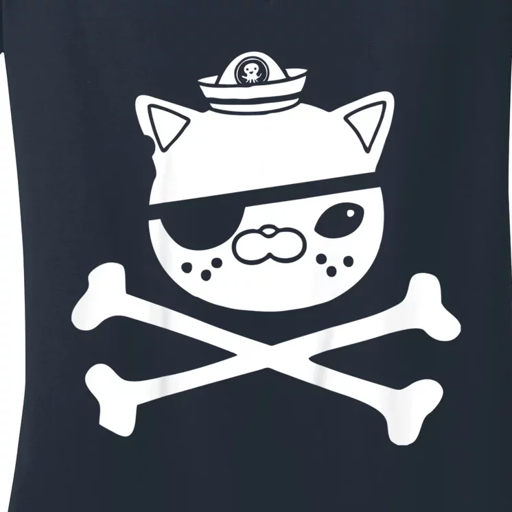 Kwazii Cute Funny Pirate Cat Women's V-Neck T-Shirt