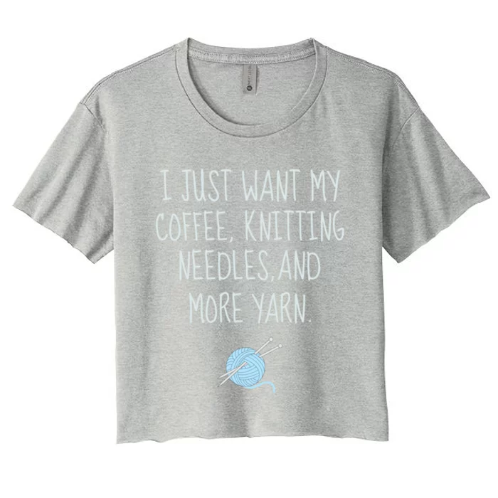 Knitting Coffee Funny Grandma Mom Crocheting Yarn Lover Gift Cute Gift Women's Crop Top Tee