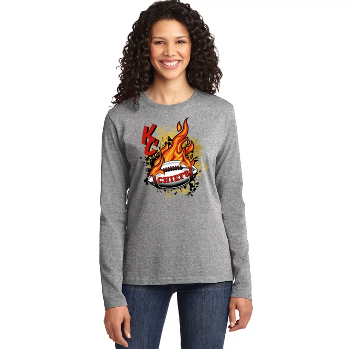 Kansas City Football Chiefs Final On Fire Ladies Long Sleeve Shirt