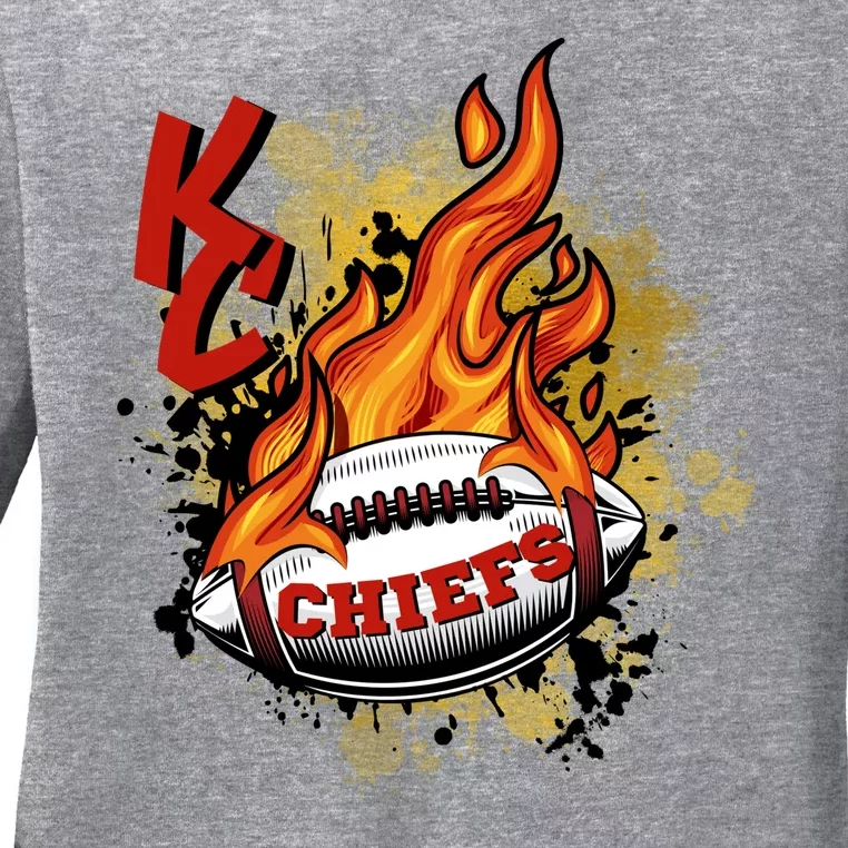 Kansas City Football Chiefs Final On Fire Ladies Long Sleeve Shirt