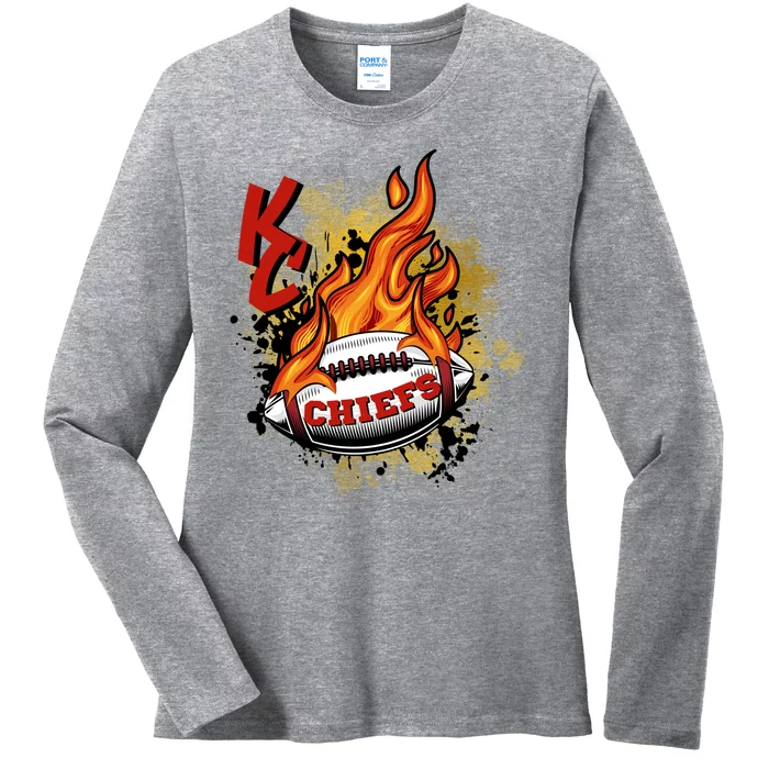 Kansas City Football Chiefs Final On Fire Ladies Long Sleeve Shirt