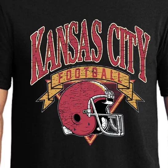 Kansas City Football Helmet Retro Game Day Kansas City Football Team Pajama Set