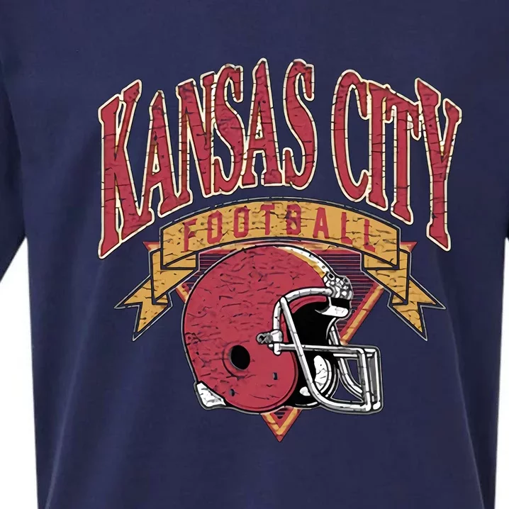 Kansas City Football Helmet Retro Game Day Kansas City Football Team Sueded Cloud Jersey T-Shirt