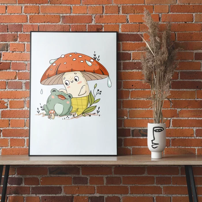 Kawaii Cute Frog Mushroom Cottagecore Poster