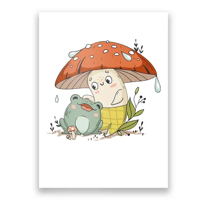 Kawaii Cute Frog Mushroom Cottagecore Poster