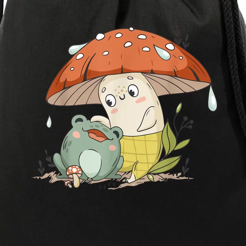 Kawaii Cute Frog Mushroom Cottagecore Drawstring Bag