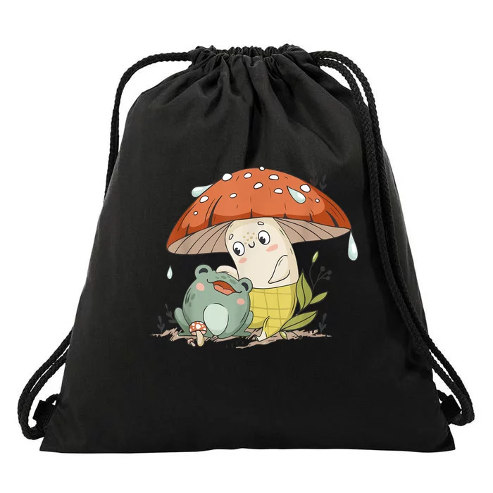 Kawaii Cute Frog Mushroom Cottagecore Drawstring Bag