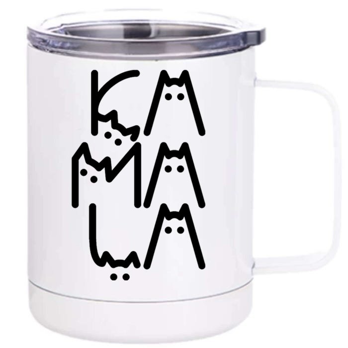 Kamala Cat Funny Text Harris Walz 2024 Front & Back 12oz Stainless Steel Tumbler Cup