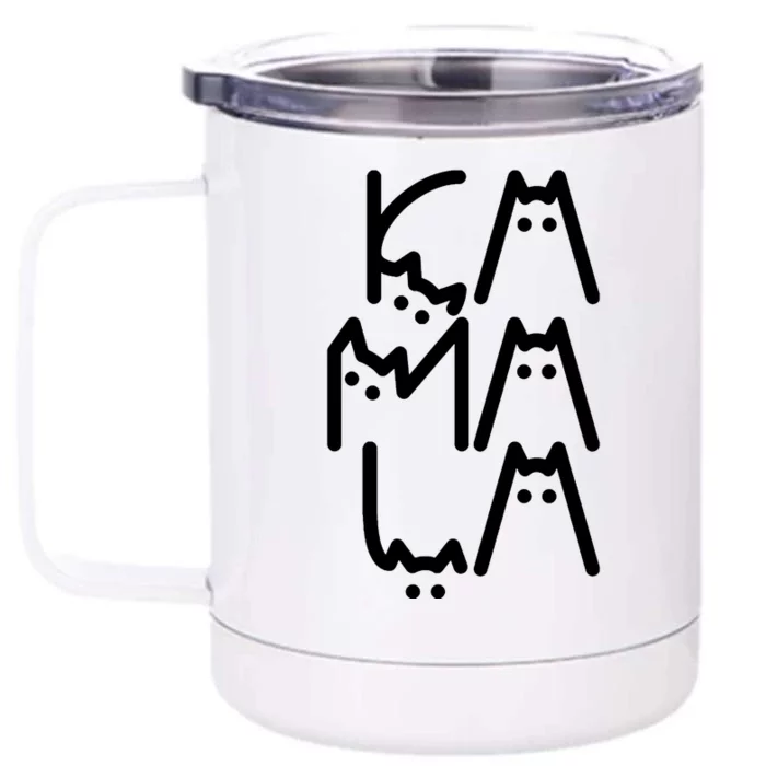 Kamala Cat Funny Text Harris Walz 2024 Front & Back 12oz Stainless Steel Tumbler Cup