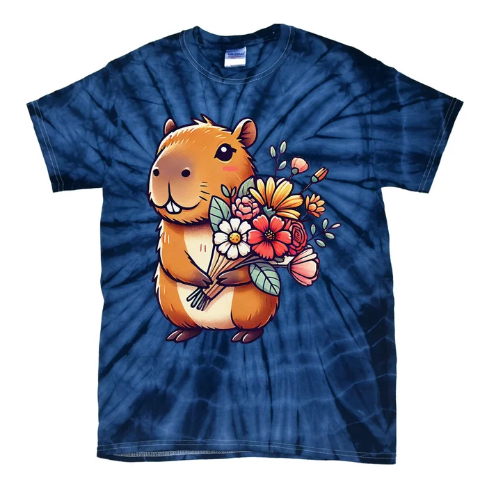 Kawaii Capybara Flower Bouquet Tie-Dye T-Shirt