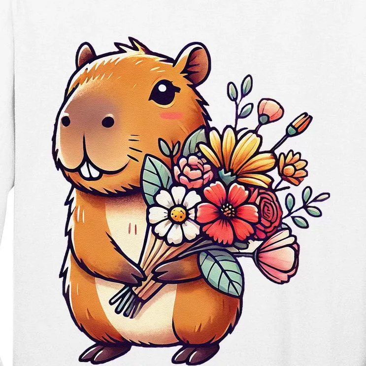 Kawaii Capybara Flower Bouquet Tall Long Sleeve T-Shirt