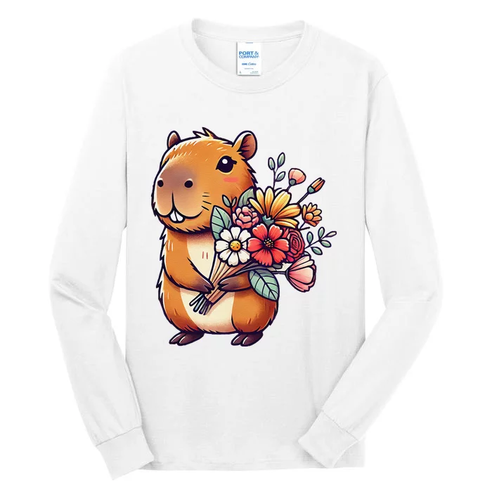 Kawaii Capybara Flower Bouquet Tall Long Sleeve T-Shirt