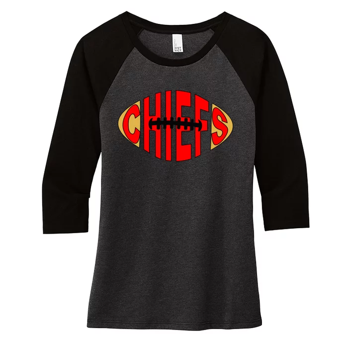 Kansas City Football Logo Fan KC Women's Tri-Blend 3/4-Sleeve Raglan Shirt