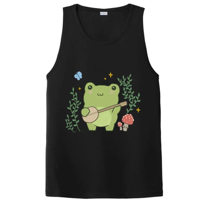 Kawaii Cute Frog Banjo Butterfly Gift Cottagecore Aesthetic Great Gift Performance Tank