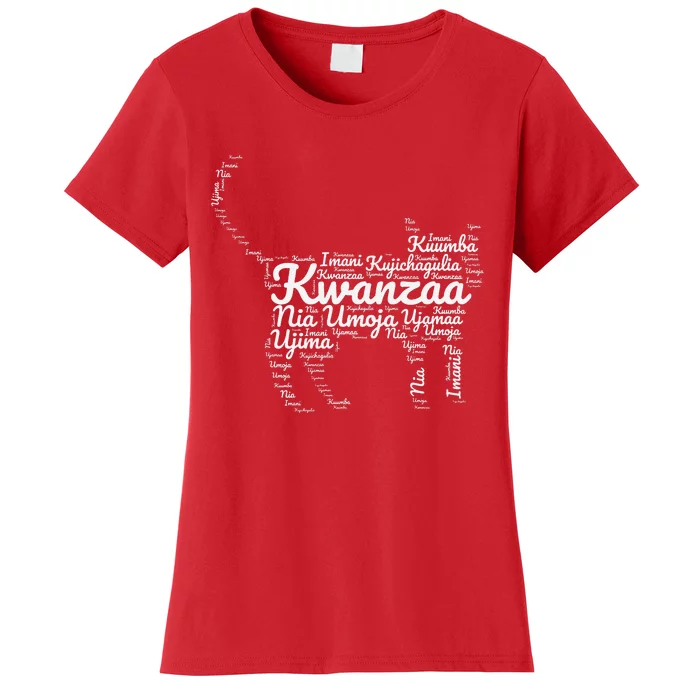 Kwanzaa Cat Graphic 7 Principles African American Holiday Women's T-Shirt