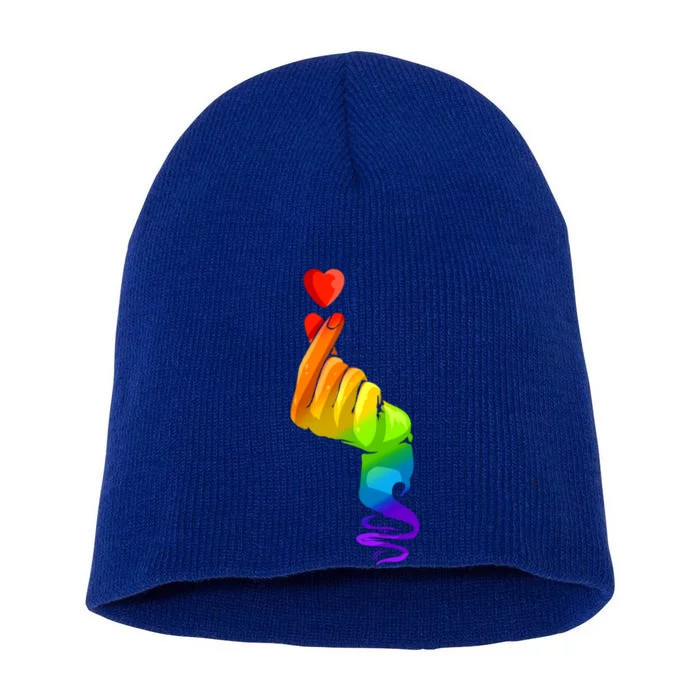 Kpop Colorful Hand Finger Heart Lgbtq Pride Month Gift Short Acrylic Beanie