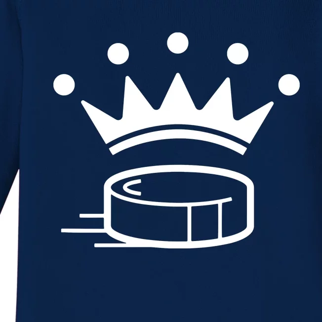 King Crown Hockey Puck Funny For Player Coach Fan Baby Long Sleeve Bodysuit