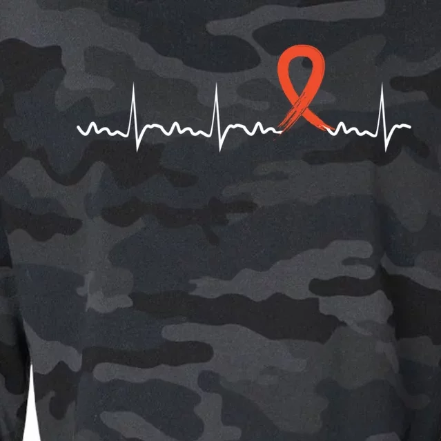 Kidney Cancer Heartbeat Kidney Cancer Awareness Ribbon Gift Cropped Pullover Crew