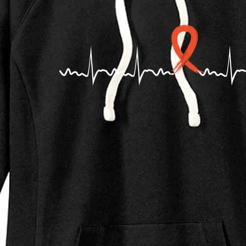 Kidney Cancer Heartbeat Kidney Cancer Awareness Ribbon Gift Women's Fleece Hoodie