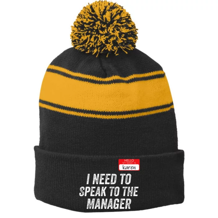 Karen Costume Halloween Can I Speak To The Manager Funny Stripe Pom Pom Beanie