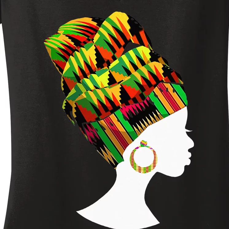 Kente Cloth Head Wrap African American BHM Women's V-Neck T-Shirt