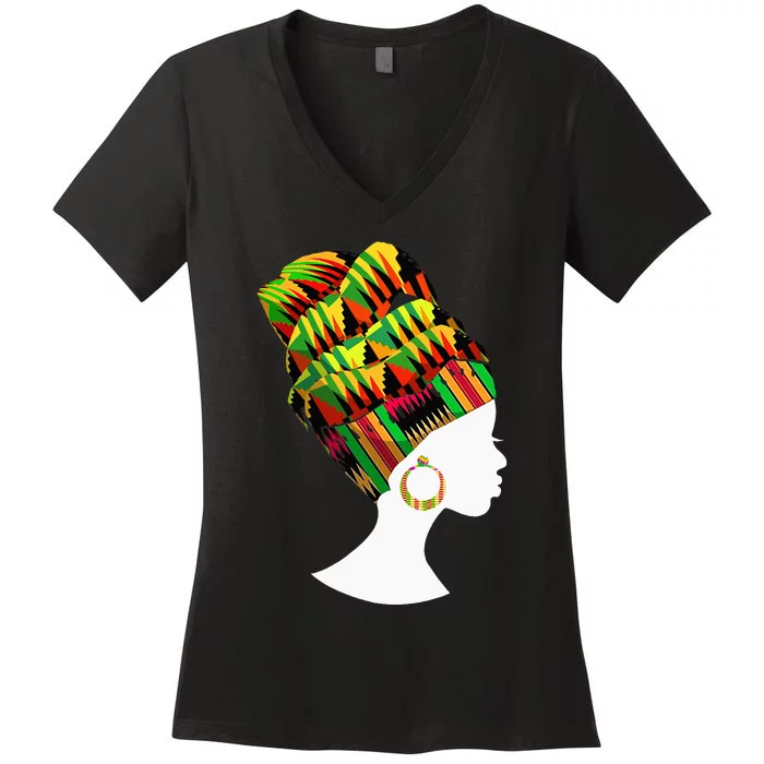 Kente Cloth Head Wrap African American BHM Women's V-Neck T-Shirt