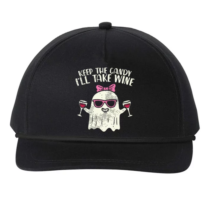 Keep Candy Ill Take Wine Ghost Funny Halloween Drinkin Women Snapback Five-Panel Rope Hat