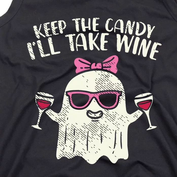 Keep Candy Ill Take Wine Ghost Funny Halloween Drinkin Women Tank Top