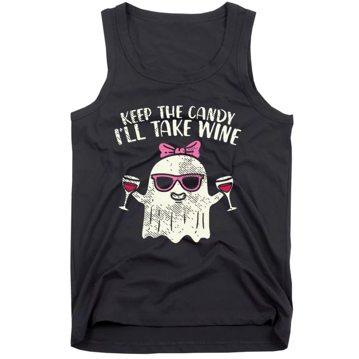 Keep Candy Ill Take Wine Ghost Funny Halloween Drinkin Women Tank Top