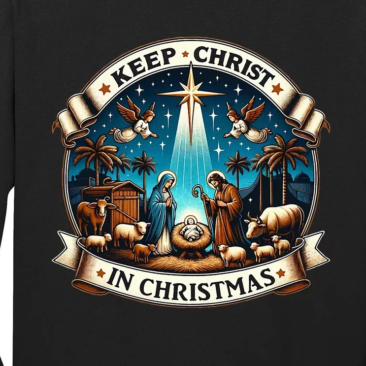 Keep Christ In Christmas  Nativity Scene Tall Long Sleeve T-Shirt